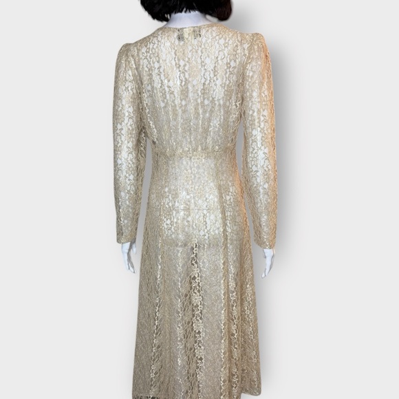 Vintage 1980s / 1990s Dawn Joy Fashions, Beige Champagne Lace, Overlay Dress - Picture 6 of 9